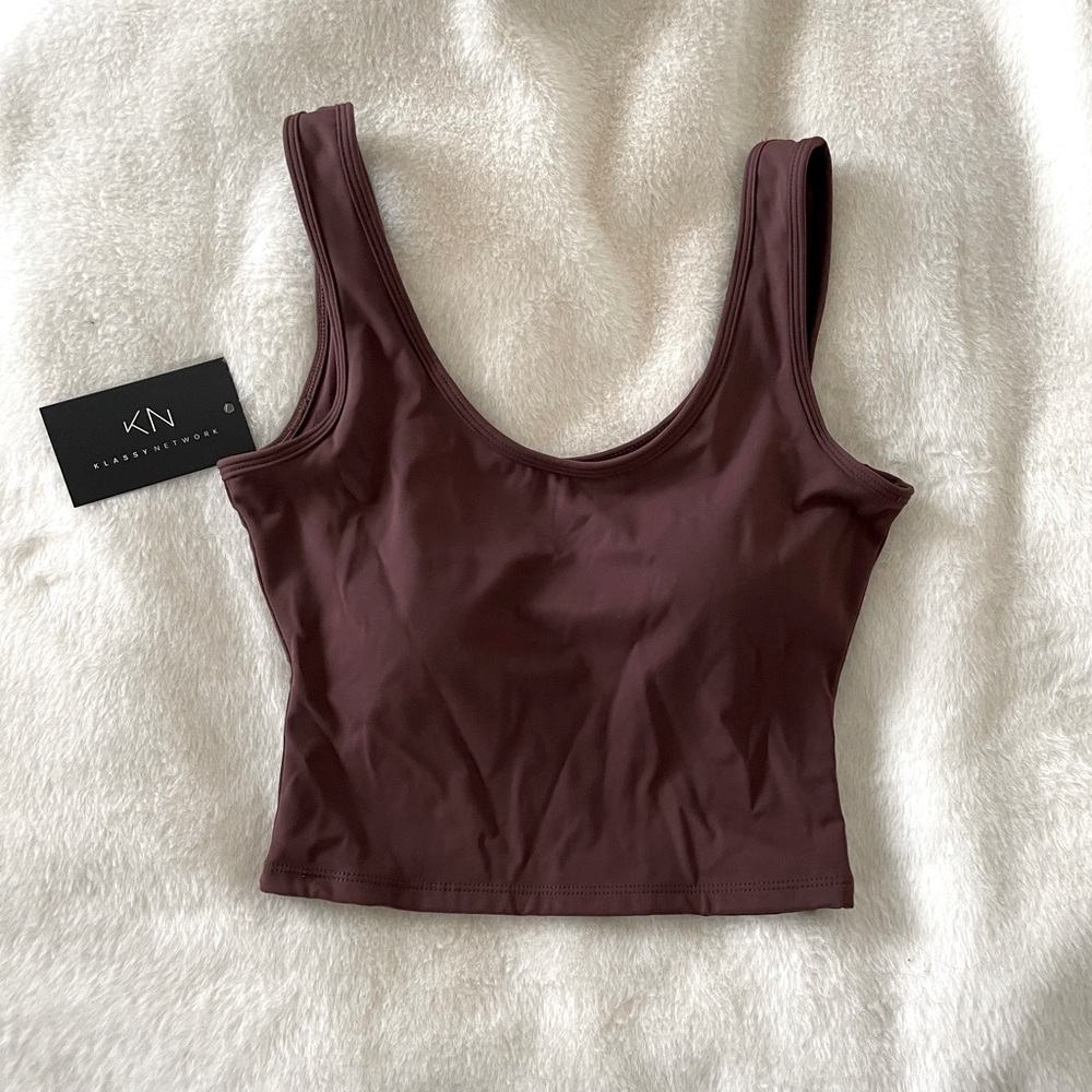 Klassy Network Scoop Neck Crop Tank Brown